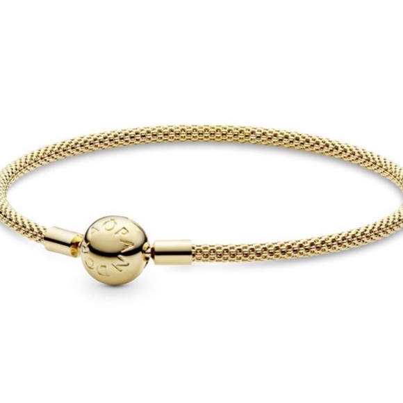NWOT Gold Pandora Moments 18K Gold Plated Mesh Bracelet w/ Rose Gold Charms - Picture 11 of 13